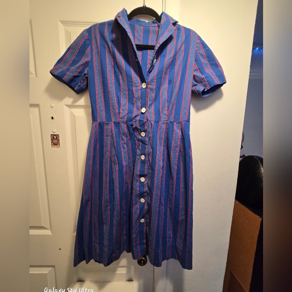 Womens' Blue Striped Button-Front Dress Medium